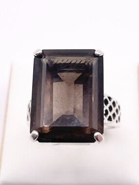 Size 10 Sterling Silver Smoky Quartz Statement Ring - Brown Gemstone